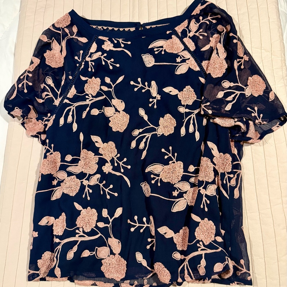 Maeve Midnight Blue Blouse with Blush Embroidery